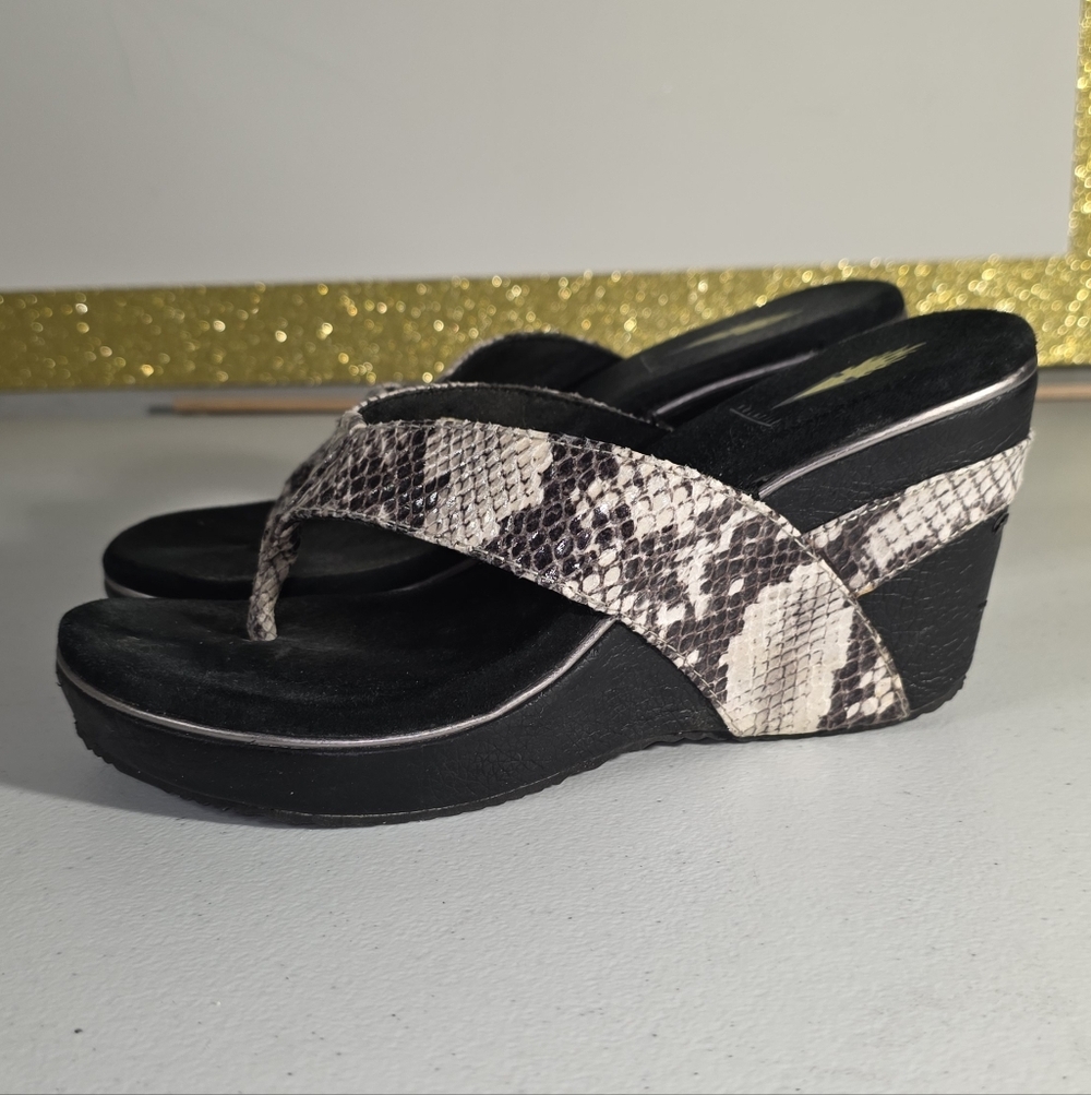 Volatile Black Gray Tan Python Snake Print Wedges… - image 7